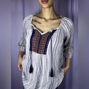 Keren Hart Cottagecore Flowy Top Siz XL Boho Peasant Summer Blouse Frilly Tribal
